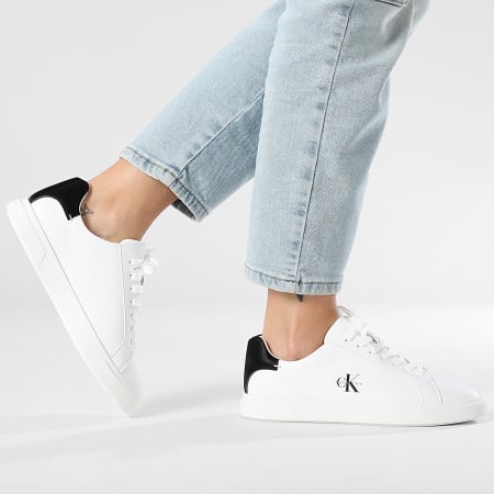 Calvin Klein - Zapatillas Mujer Low Pro Cups Leather 3146 Blanco Brillante Negro