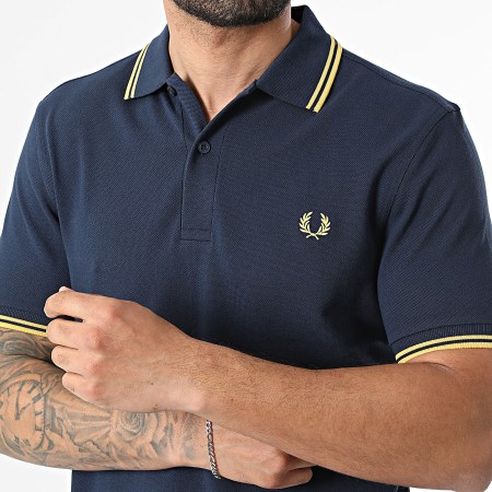 Fred Perry - Polo Manches Courtes Twin Tipped MM3600 Bleu Marine Jaune