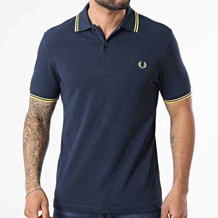 Fred Perry - Polo Manches Courtes Twin Tipped MM3600 Bleu Marine Jaune