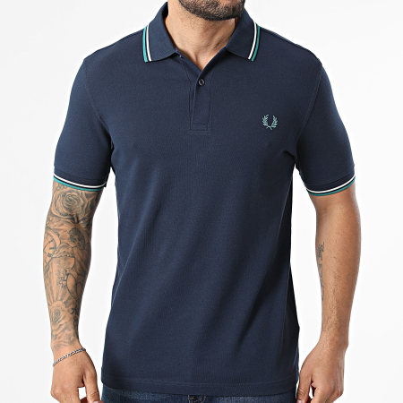 Fred Perry - Polo Manches Courtes Twin Tipped MM3600 Bleu Marine Turquoise