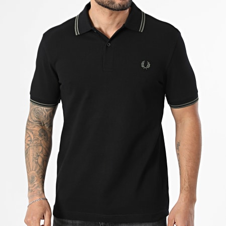 Fred Perry - Polo Manches Courtes Twin Tipped MM3600 Noir Vert Kaki