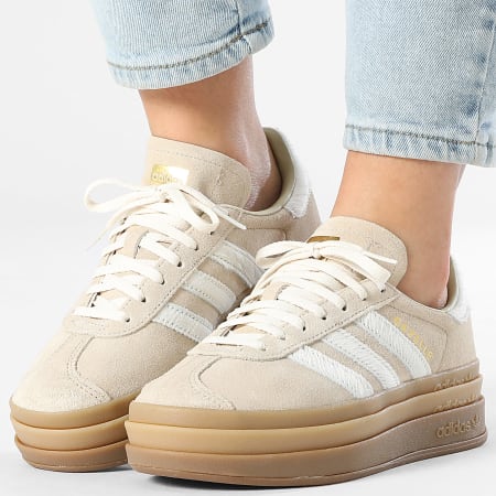 Adidas Originals - Baskets Femme Gazelle Bold W IH4201 Stone Khaki Crew White Gold Metallic