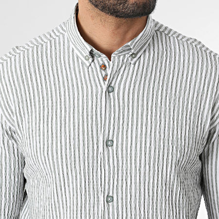 Classic Series - Chemise Manches Longues A Rayures 115 Vert Kaki Blanc