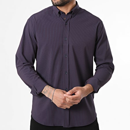 Classic Series - Chemise Manches Longues A Rayures 114 Violet Foncé Bleu Marine