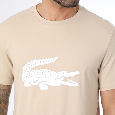 Lacoste - Ensemble Tee Shirt Et Short Jogging Logo Crocodile Imprimé Beige