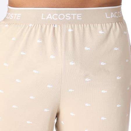 Lacoste - Ensemble Tee Shirt Et Short Jogging Logo Crocodile Imprimé Beige