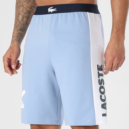 Lacoste - Short Jogging Loungewear Big Logo Crocodile Bleu Clair Blanc