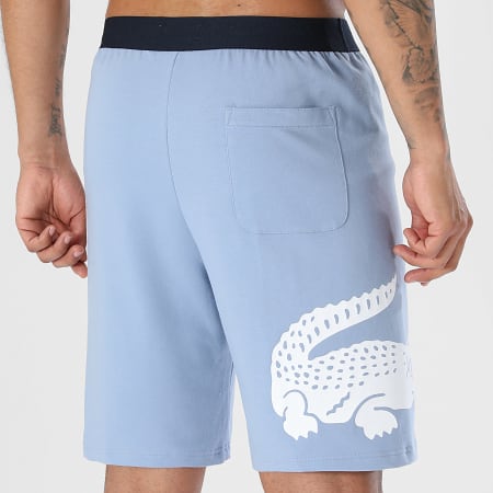 Lacoste - Short Jogging Loungewear Big Logo Crocodile Bleu Clair Blanc