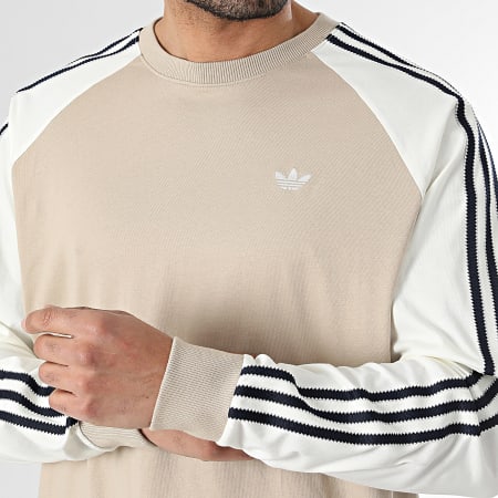 Adidas Originals - Tee Shirt Manches Longues A Bandes Britcore HZ3828 Beige