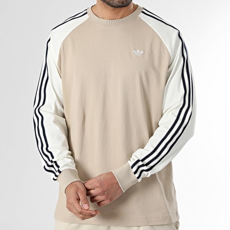 Adidas Originals - Tee Shirt Manches Longues A Bandes Britcore HZ3828 Beige