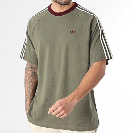 Adidas Originals - Tee Shirt A Bandes Britcore KV4446 Vert Kaki Blanc Bordeaux