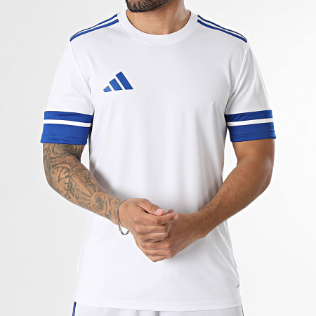 Adidas Sportswear - Ensemble Tee Shirt Et Short Jogging A Bandes SQUA25 Jersey JG5827 JH3409 Blanc Bleu Roi