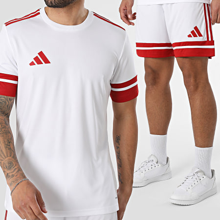Adidas Sportswear - Ensemble Tee Shirt Et Short Jogging A Bandes SQUA25 Jersey JG5829 JH3404 Blanc Rouge