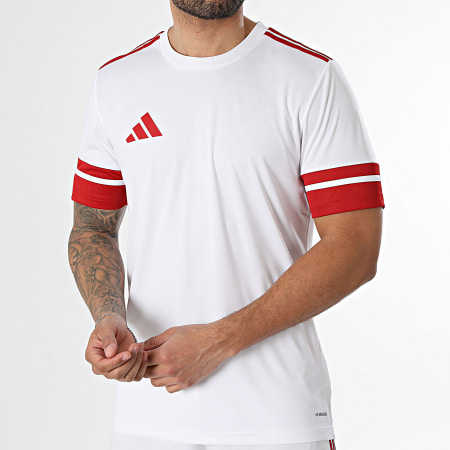 Adidas Sportswear - Ensemble Tee Shirt Et Short Jogging A Bandes SQUA25 Jersey JG5829 JH3404 Blanc Rouge