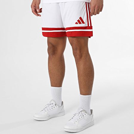 Adidas Sportswear - Ensemble Tee Shirt Et Short Jogging A Bandes SQUA25 Jersey JG5829 JH3404 Blanc Rouge