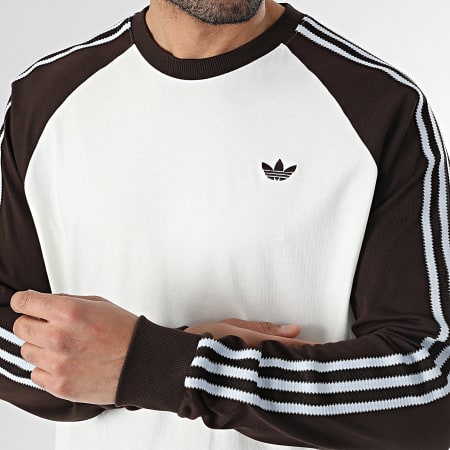 Adidas Originals - Tee Shirt Manches Longues A Bandes HZ3829 Beige Clair Marron