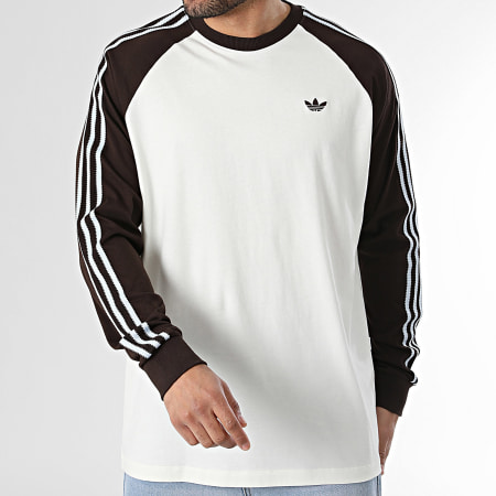 Adidas Originals - Tee Shirt Manches Longues A Bandes HZ3829 Beige Clair Marron