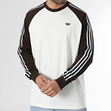 Adidas Originals - Tee Shirt Manches Longues A Bandes HZ3829 Beige Clair Marron