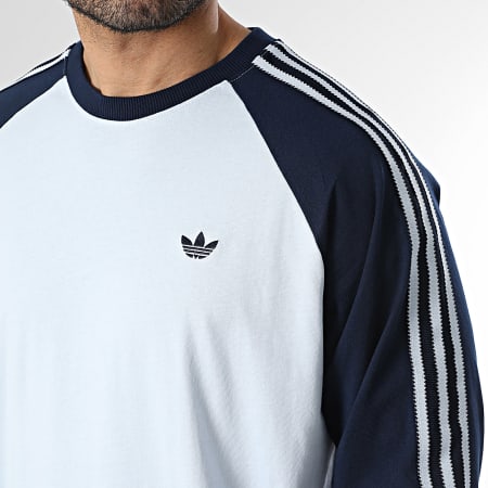 Adidas Originals - Tee Shirt Manches Longues A Bandes KV4447 Bleu Clair Bleu Marine