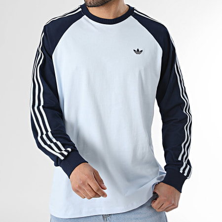 Adidas Originals - Tee Shirt Manches Longues A Bandes KV4447 Bleu Clair Bleu Marine