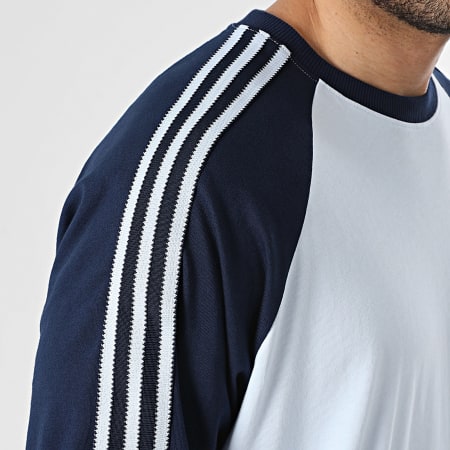 Adidas Originals - Tee Shirt Manches Longues A Bandes KV4447 Bleu Clair Bleu Marine