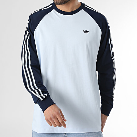 Adidas Originals - Tee Shirt Manches Longues A Bandes KV4447 Bleu Clair Bleu Marine