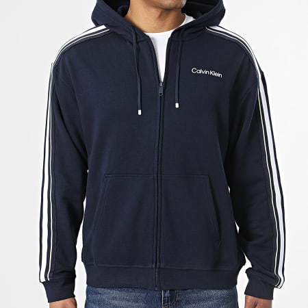 Calvin Klein - Sweat Capuche Zippé A Bandes Logo Tape 6W302 Bleu Marine