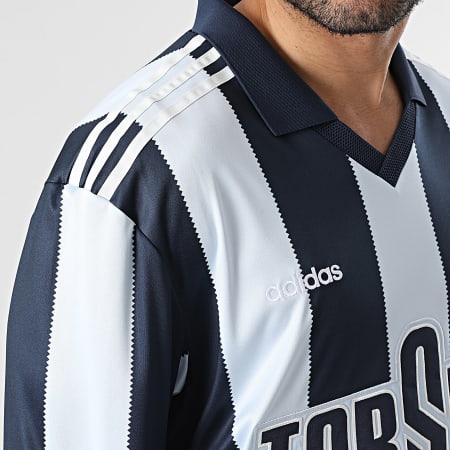 Adidas Originals - Tee Shirt Manches Longues Col V A Rayures Britcore Jersey HZ3787 Bleu Clair Bleu Marine