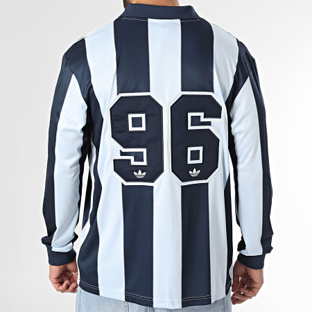 Adidas Originals - Tee Shirt Manches Longues Col V A Rayures Britcore Jersey HZ3787 Bleu Clair Bleu Marine