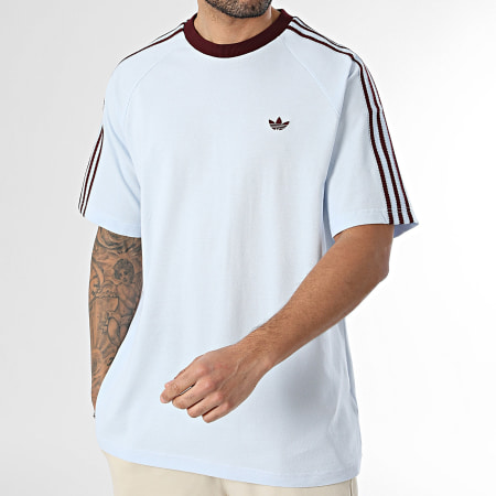 Adidas Originals - Tee Shirt A Bandes Britcore HZ3831 Bleu Clair Bordeaux