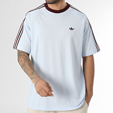 Adidas Originals - Tee Shirt A Bandes Britcore HZ3831 Bleu Clair Bordeaux