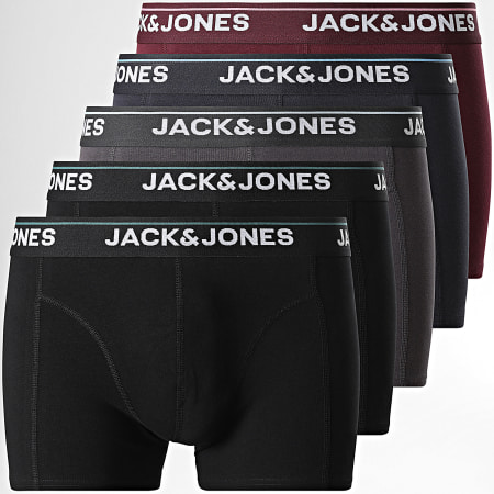Jack And Jones - Lot De 5 Boxers Timothy Noir Gris Anthracite Bordeaux Bleu Marine