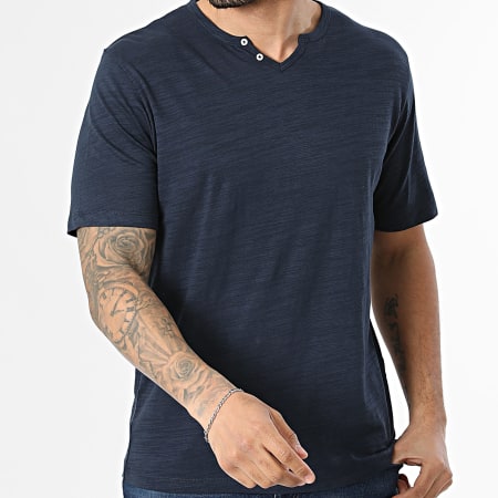 JJ Rebel - Tee Shirt Col V Windom Split Bleu Marine