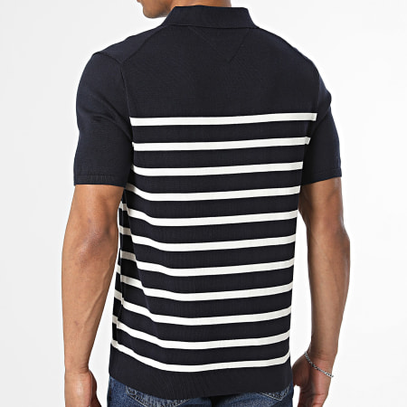 Tommy Hilfiger - Polo Manches Courtes A Rayures Essential Cotton Knitted 7396 Bleu Marine Blanc