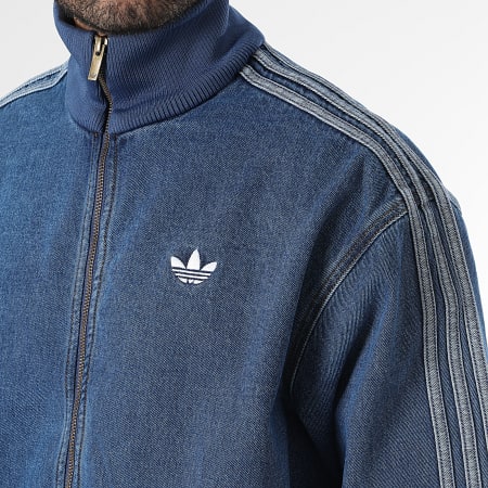 Adidas Originals - Veste Jean Zippée A Bandes Adicolor Denim Firebird KD1517 Bleu Denim