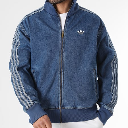 Adidas Originals - Veste Jean Zippée A Bandes Adicolor Denim Firebird KD1517 Bleu Denim