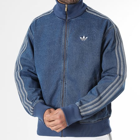 Adidas Originals - Veste Jean Zippée A Bandes Adicolor Denim Firebird KD1517 Bleu Denim