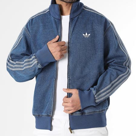 Adidas Originals - Veste Jean Zippée A Bandes Adicolor Denim Firebird KD1517 Bleu Denim