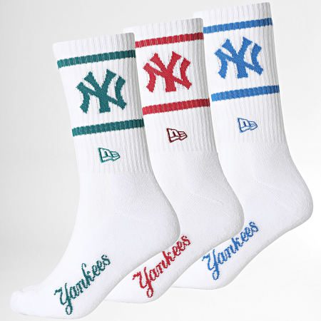 New Era - Pack di 3 paia di calzini NY New York Yankees 60771259 Bianco Verde Rosso Blu