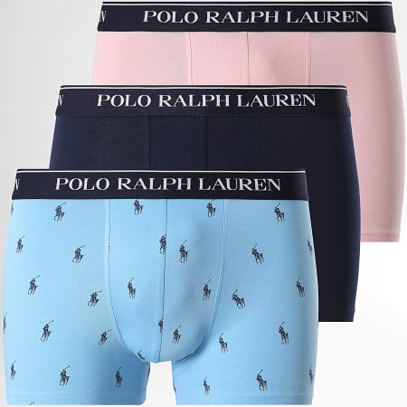 Polo Ralph Lauren - Lot De 3 Boxers Bleu Marine Bleu Clair Rose