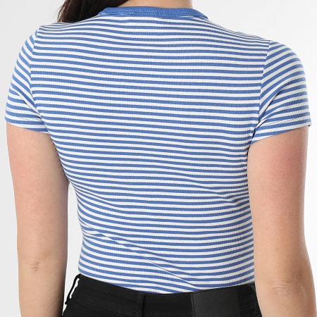 Tommy Jeans - Tee Shirt A Rayures Slim Femme Essential 7383 Bleu Roi Blanc
