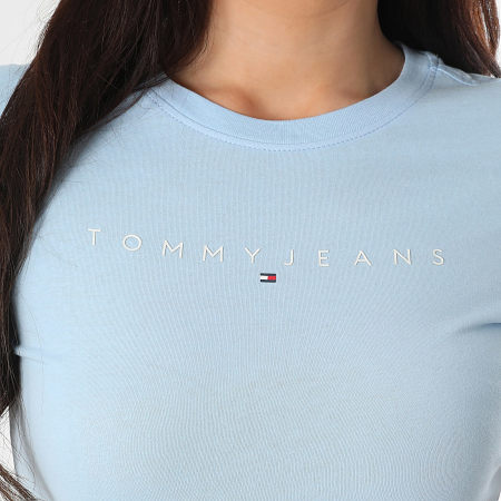 Tommy Jeans - Tee Shirt Femme Slim Linear 8398 Bleu Clair