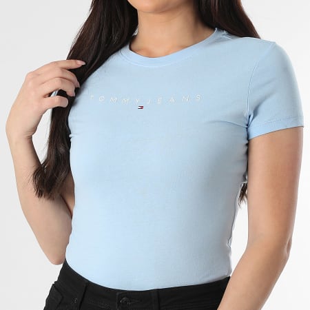 Tommy Jeans - Tee Shirt Femme Slim Linear 8398 Bleu Clair