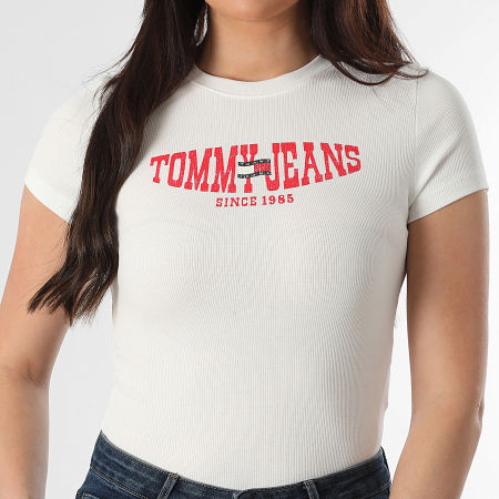 Tommy Jeans - Tee Shirt Rib Femme Slim Wavy Flag 2272 Beige Clair