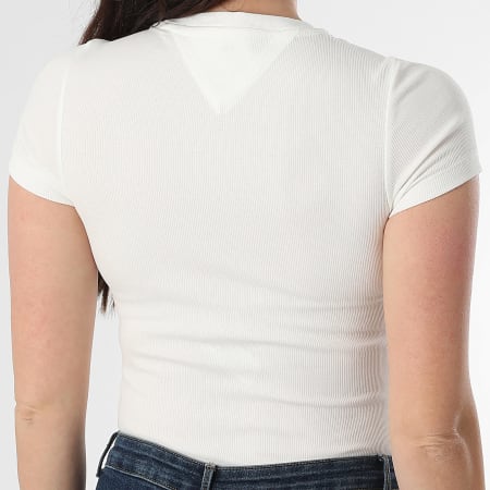 Tommy Jeans - Tee Shirt Rib Femme Slim Wavy Flag 2272 Beige Clair