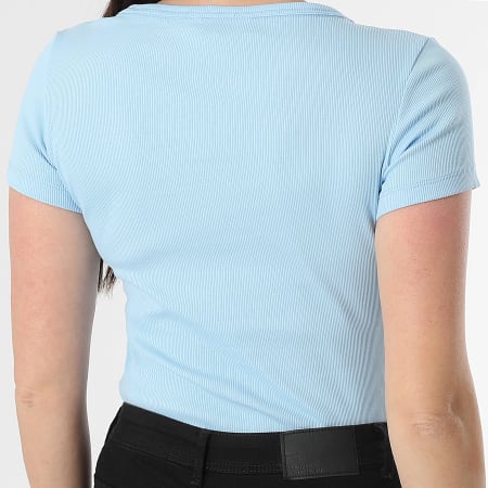 Tommy Jeans - Tee Shirt Col V Femme Slim Essential Rib 7385 Bleu Clair