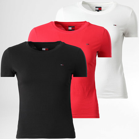 Tommy Jeans - Lot De 3 Tee Shirts Femme 2175 Noir Blanc Rouge