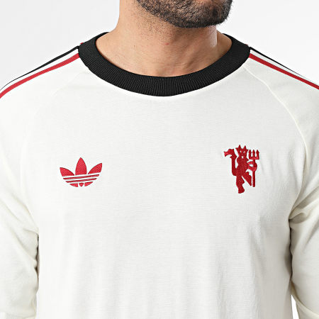 Adidas Originals - Tee Shirt Manches Longues A Bandes Manchester United Originals JZ2235 Beige Clair