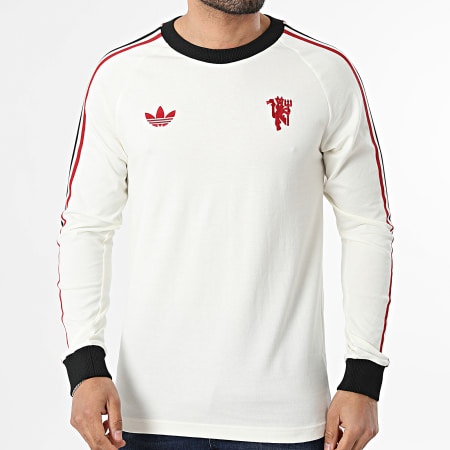 Adidas Originals - Tee Shirt Manches Longues A Bandes Manchester United Originals JZ2235 Beige Clair