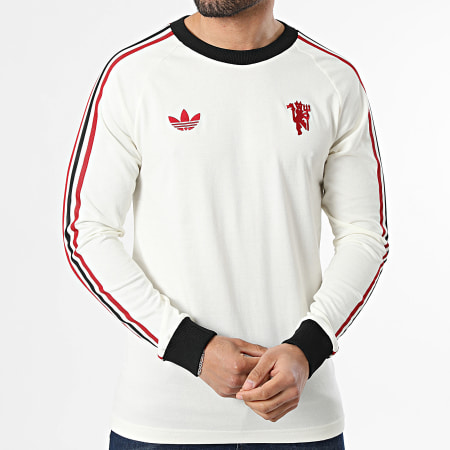 Adidas Originals - Tee Shirt Manches Longues A Bandes Manchester United Originals JZ2235 Beige Clair